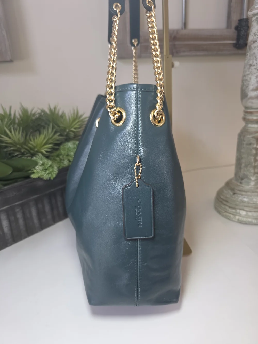 Coach Evelyn Shoulder Bag Dark Teal Smooth Leather Gold Chain- NWT